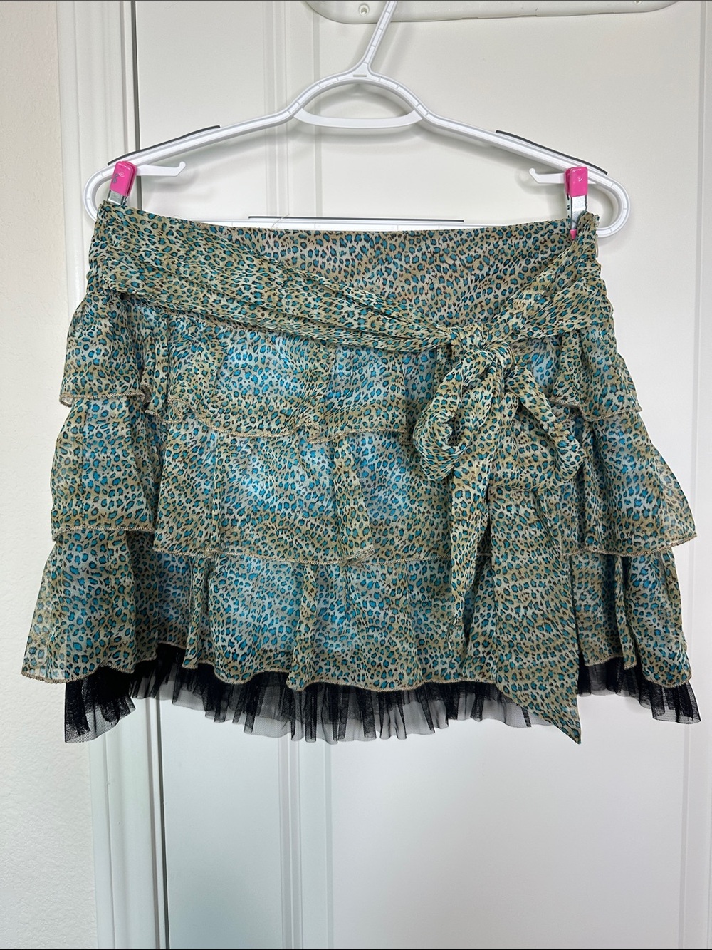 Forever 21 Animal Print Ruffle Mini Skirt with Tie Waist & Tulle Hem